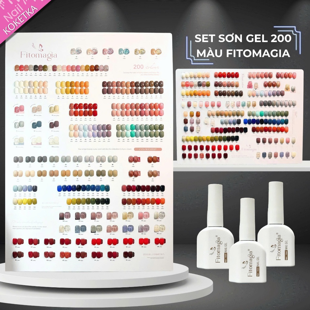  Set sơn gel 200 màu gel thạch nhũ Fitomagia Chính Hãng+Tặng Kèm Base Top 2 Bảng Màu Kệ Trưng Bày 