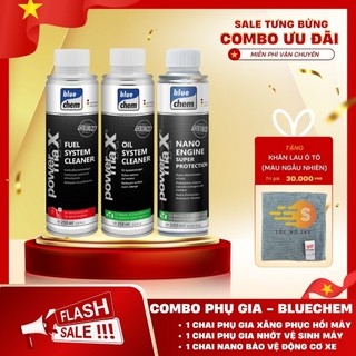 Bộ 3 phụ gia thay định kì bao gồm nhớt 33018e, xăng 33028e, nano 33181e cao cấp bluechem - phù hợp cho xe dùng xăng e10