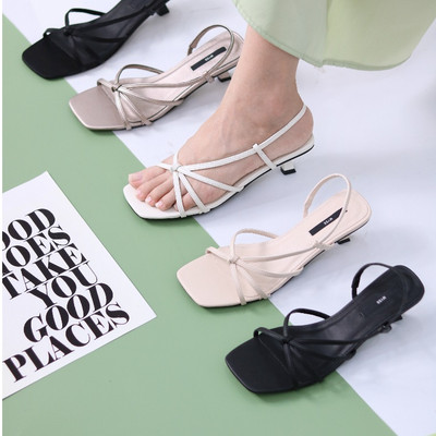 Giày sandal dây mảnh thắt nơ gót nhí 4cm cao cấp MYSS - SD223