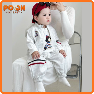  8–30kg  Set Gile In Cún | Áo Khoác Gile + Áo Dài Tay + Quần Dài Chun Gấu | Chất Liệu Cotton Mềm Mại Ấm Áp Cho Bé Yêu 