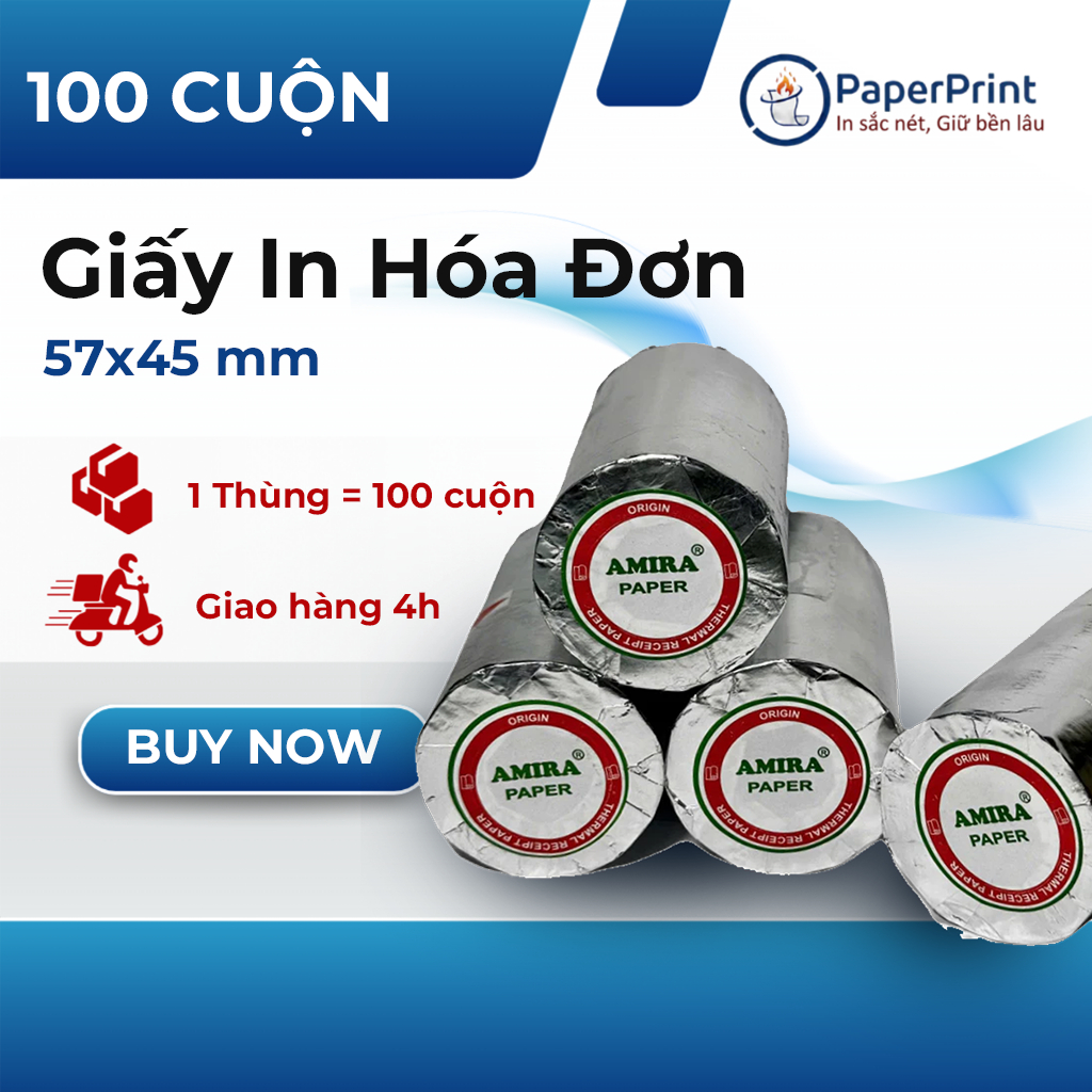 [100 Cuộn] Giấy In Hoá Đơn K57 In Bill K57 Đường Kính 45 mm Chất Lượng Cao