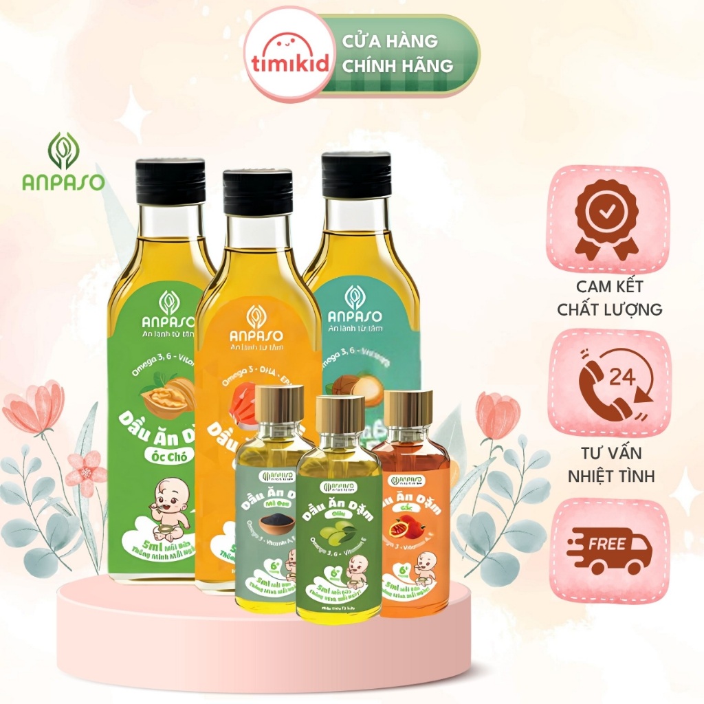 Dầu Ăn Dặm Cho Bé ANPASO Bổ Sung DHA Cho Bé Phát Triển Trí Não - dầu Oliu, Óc Chó, Cá Hồi, Gấc, Mắc ca, Mè