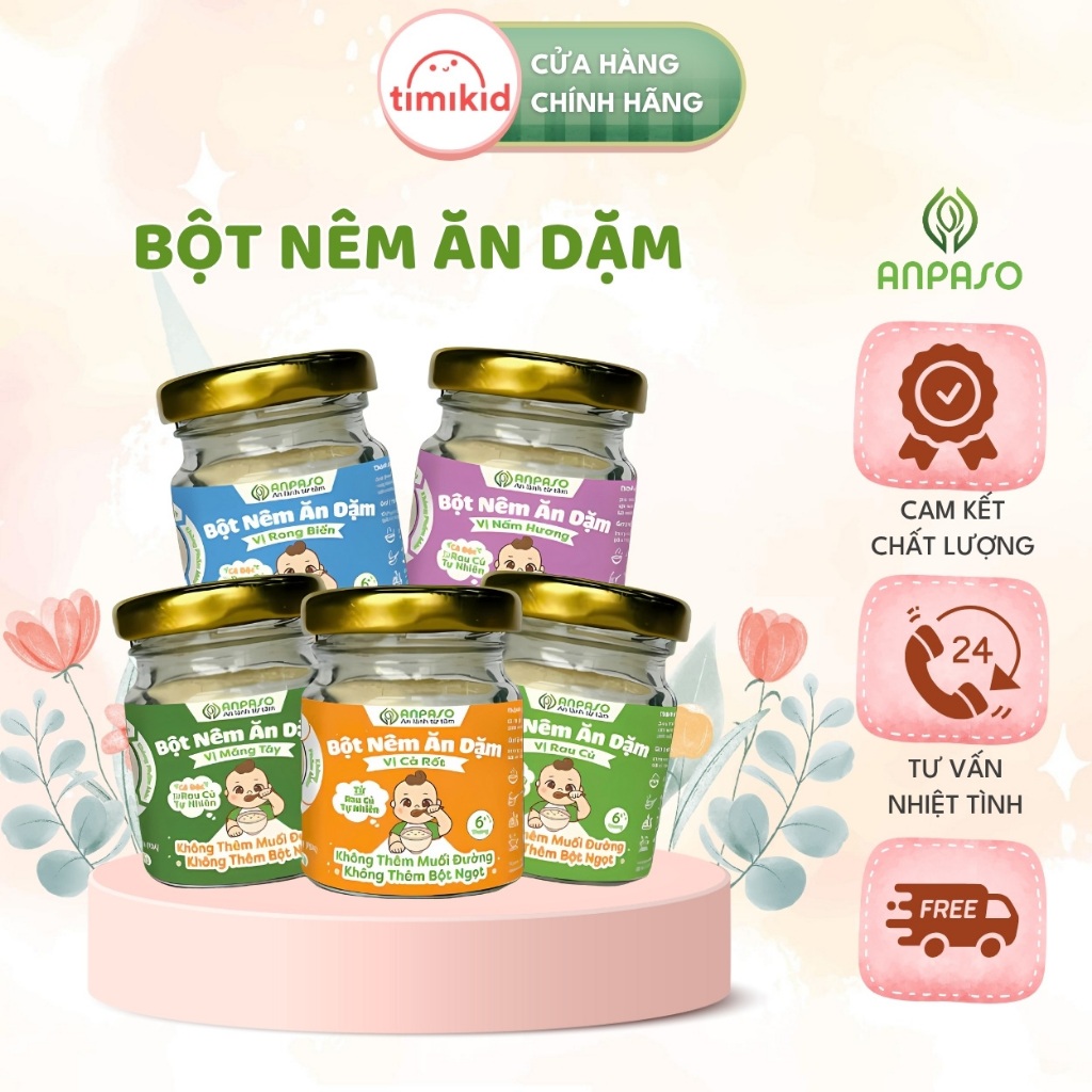 Hạt Nêm Cho Bé Ăn Dặm ANPASO - Bột Nêm Vị Rau Củ Nấm Hương Măng Tây Rong Biển Cà Rốt