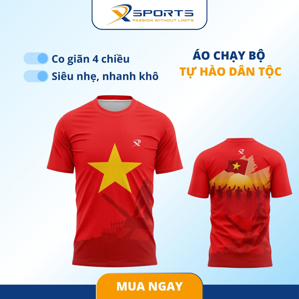 Áo Chạy Bộ Nam Nữ Cờ Việt Nam XSPORT - Co Giãn Tham Gia Sự Kiện Theo Team, Áo Tự Hào Dân Tộc - MS361