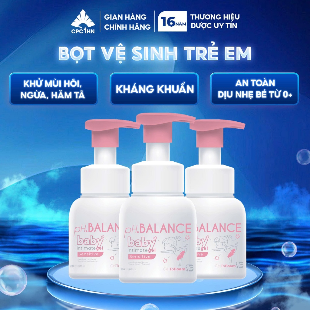 Dung dịch vệ sinh Ph Balance Baby cho bé trước tuổi dậy thì giúp khử mùi,giảm ngứa làm mềm và giữ ẩm