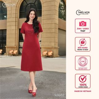  Đầm trung niên dáng suông chữ A chất liệu Vải bố dệt cao cấp thương hiệu Thiều Hoa DD5X0602 