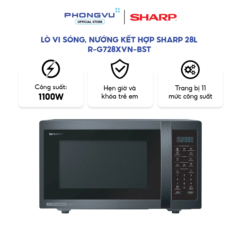 Lò vi sóng có nướng 28L Inverter Sharp R-G728XVN-BST - Lò vi sóng kèm nướng, Gia nhiệt đều, Nhiều ch