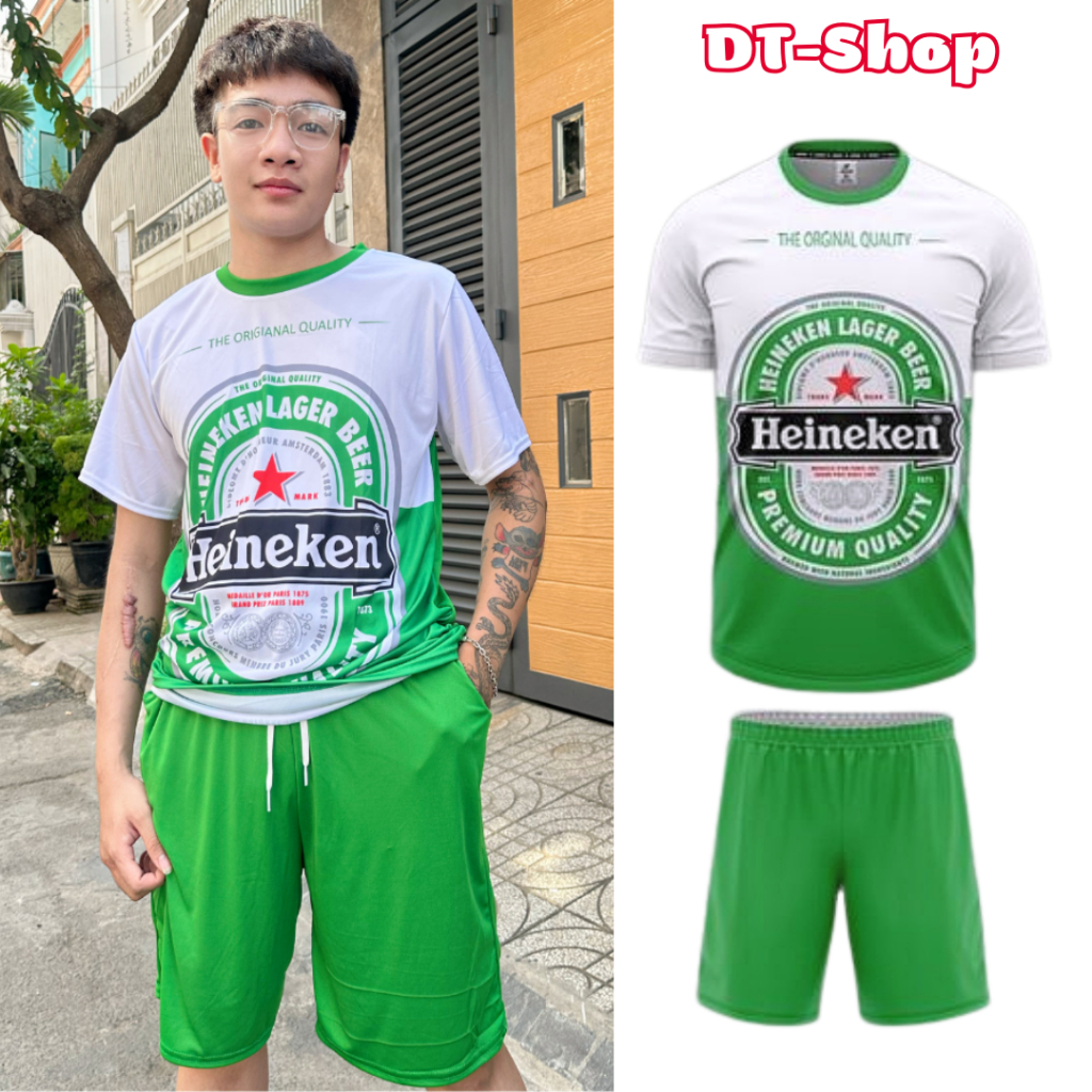 Bộ đồ thể thao nam thời trang BIA HEINEKEN XANH chất thun co giãn mềm thoáng mát