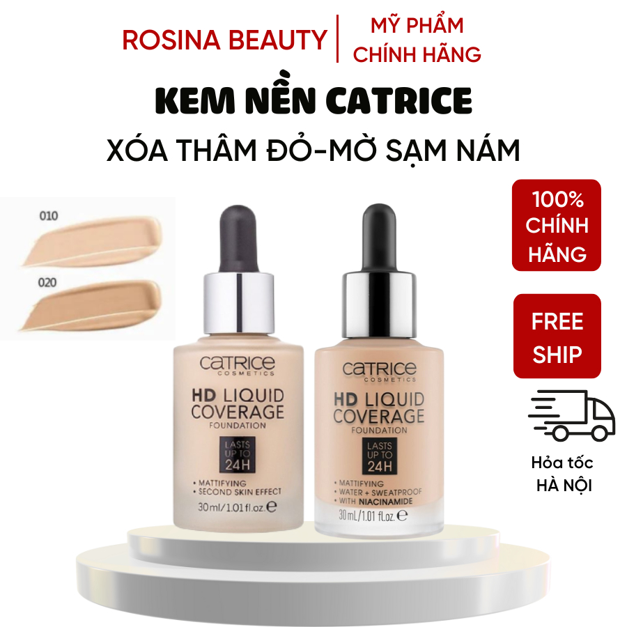 Kem nền Catrice HD Liquid Coverage Foundation che phủ tự nhiên tạo độ mịn màng cho da 30ml