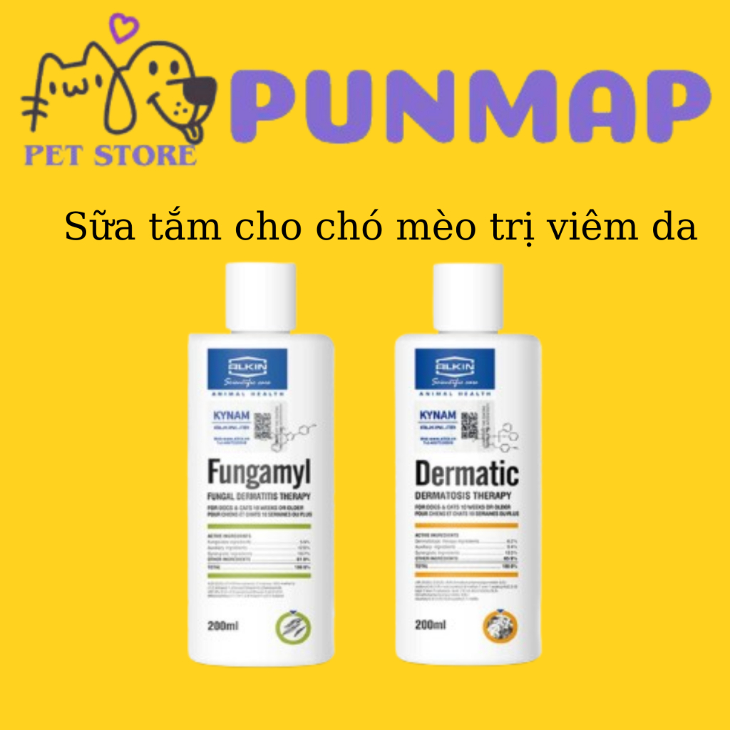 Sữa tắm Fungamyl, Sữa tắm Dermatic ngừa nấm da, vảy gàu cho chó mèo – 200ml