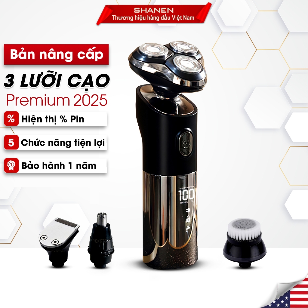 Máy cạo râu đa năng 3 lưỡi kép SHANEN, Tỉa lông mũi, Massage mặt, Tông đơ cạo lông, Bảo hành 12 tháng