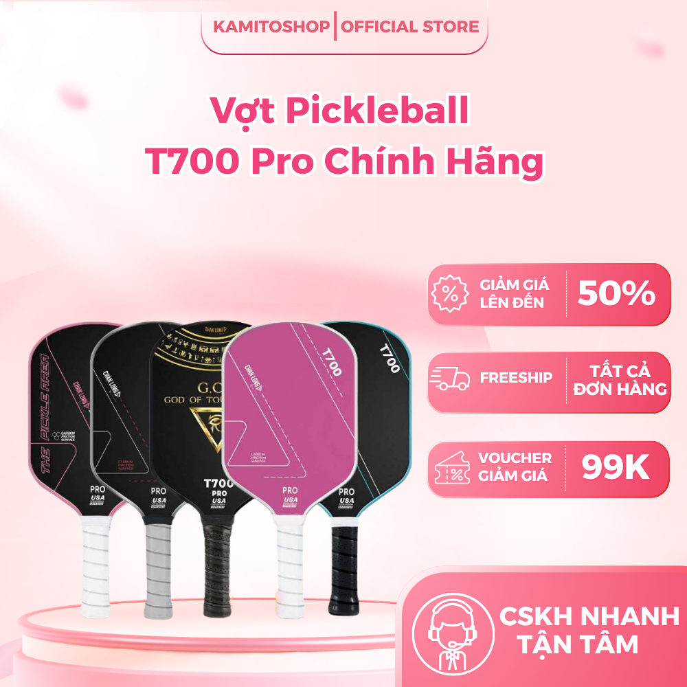 Vợt Pickleball T700 Pro Chính Hãng – Full Carbon Cao Cấp, Bền Chắc, Kiểm Soát Tốt, Chuẩn Thi Đấu