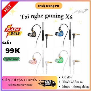  Tai nghe gaming x6 - có dây tích hợp mic lọc âm - jack 3.5mm - thiết kế ôm tai - nút cao su thay thế 