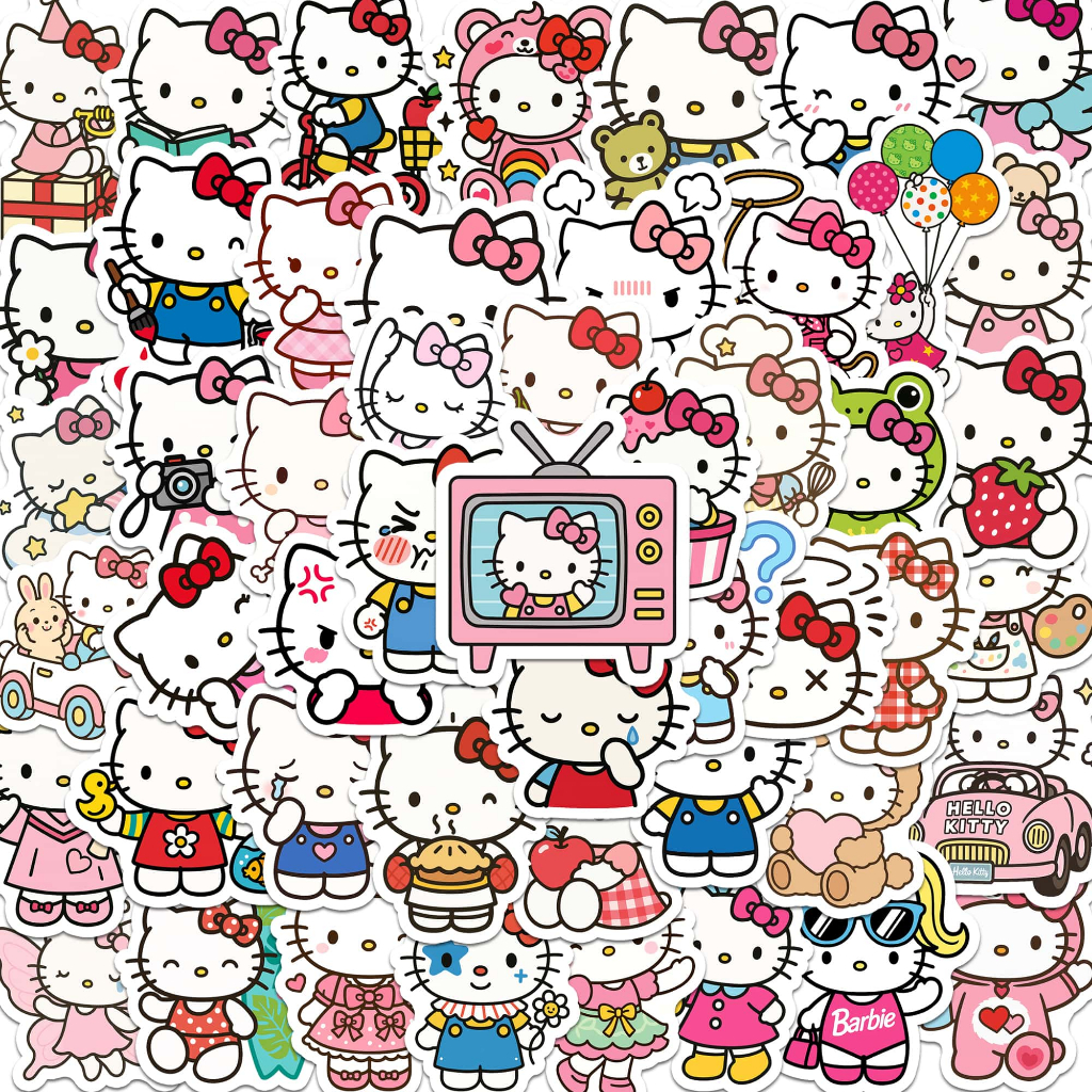 Bộ 50 Sticker Hello Kitty Chống Nước không phai màu, Nhãn Dán Hello Kitty Bình Nước Quà Tặng Cho Bé