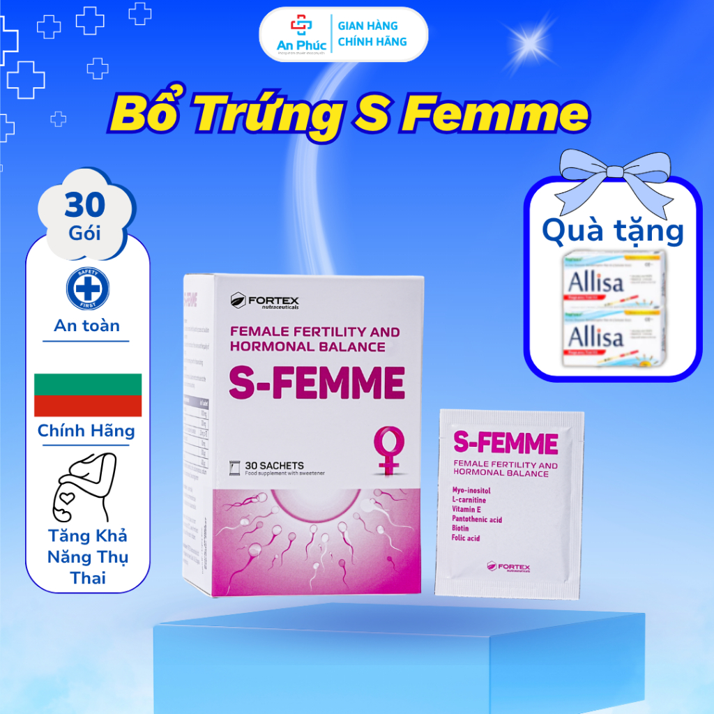 Bổ Trứng S Femme - Hỗ Trợ Cải Thiện Sức Khỏe Sinh Sản Nữ Trưởng Thành (Hộp 30 Gói)