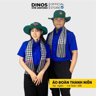  Áo Sơ Mi Đoàn Tay Ngắn Dinos Thêu Logo Vải Mềm Mát Cho Nam Nữ Thanh Niên - Màu Xanh 