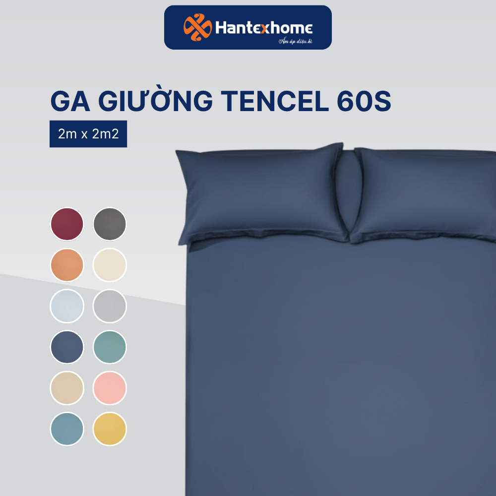 Ga Giường Lụa Tencel 2mx2m2 HANTEXHOME Cao Cấp Trơn Màu, Drap Bo Chun Trải Nệm Mát Lạnh