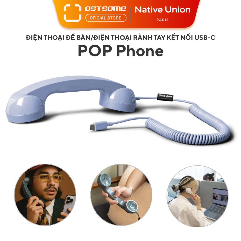 Native Union POP Phone – Tay nghe điện thoại cổ điển USB-C, dùng cho iP, Tablet, Laptop_Bảo Hành 12T
