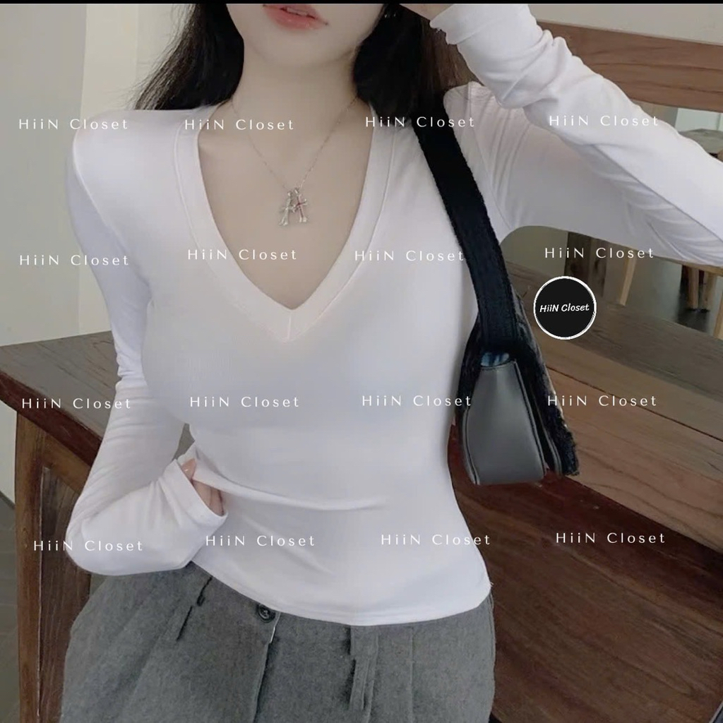 Áo thun nữ dài tay cổ Tim ôm body - Áo thun thu đông chất tăm lạnh SHEES M1022 | BigBuy360 - bigbuy360.vn