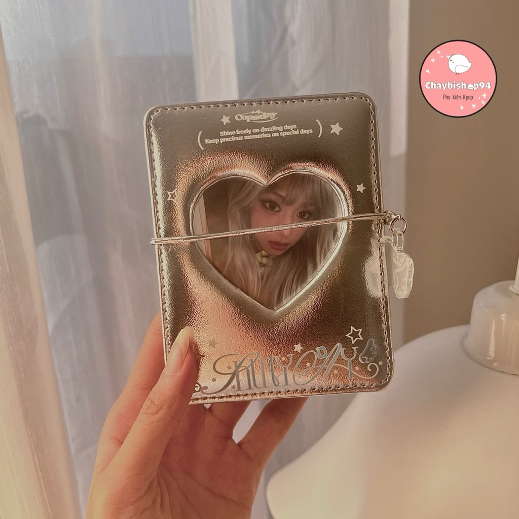 Rosy Posy - Sổ tay gấp 16 ô đựng thẻ ảnh, binder gấp da bạc lấp lánh giá trị cao