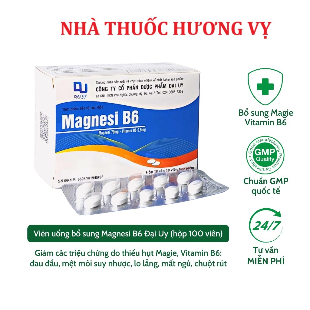 Viên uống Magnesi B6 Đại Uy - Bổ sung Magie và Vitamin B6 giúp giảm đau đầu, mất ngủ, tăng đề kháng 