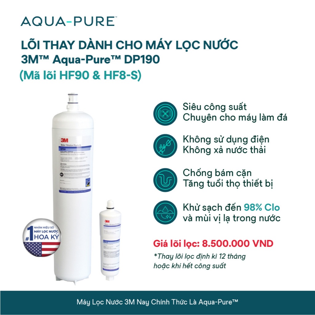 Bộ Lõi Thay Thế Dùng Cho Máy Lọc Nước Cho Nhà Hàng,Quán Cà Phê 3M DP190 (3M HF90 & HF8-S), Lọc Nước 