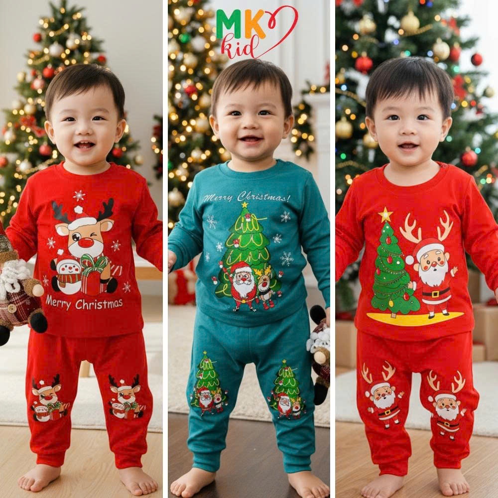  Set NOEL Cho Bé Trai Bé Gái 8-30KG Quần Áo Ông Già Noel Chất Thun Lạnh Co Giãn tốt Thoải Mái cho bé 