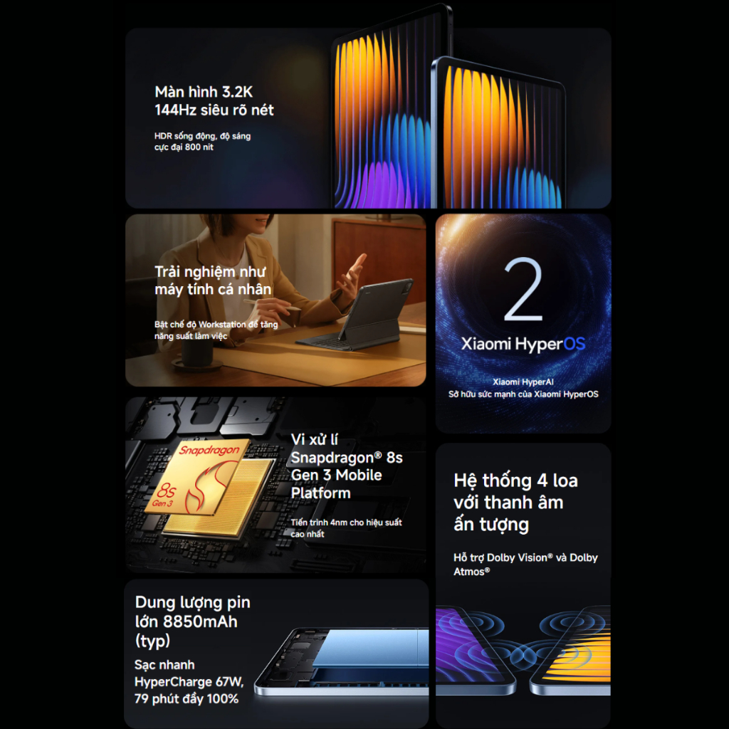 Máy tính bảng Xiaomi Pad 7 Pro (8+256GB | 12+512GB) | Màn hình 11.2'' 3.2K 144Hz | Snapdragon® 8s Ge