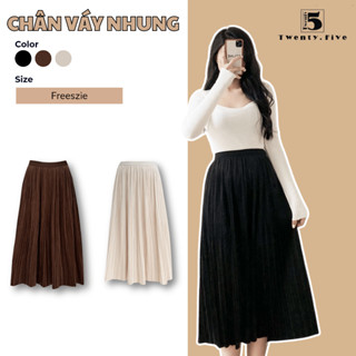  Chân váy dài nhung xếp ly nhỏ cạp chun Twenty.5- 4287 