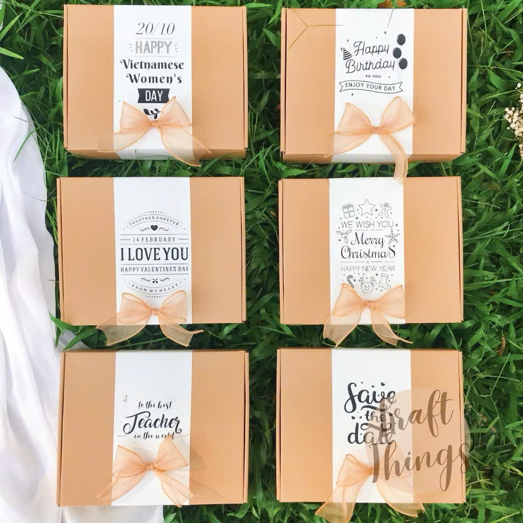Hộp đựng quà tặng Kraft Vintage, hộp giấy nắp gài đựng quà sinh nhật, 20/11, 8/3, 20/10...tặng kèm r