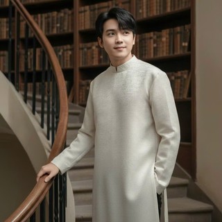 Áo Dài Cách Tân Nam Tafta Sồi Có Cầu Vai Cao Cấp Mặc Lễ Tết