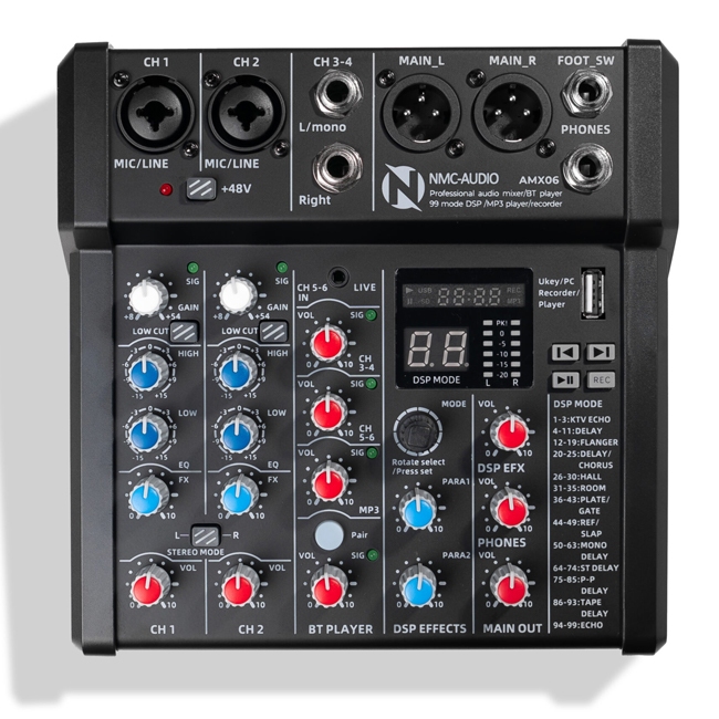 [Chính hãng, BH 1 năm] Mixer NMC Audio AMX06, mixer livestream, 2 cổng micro, độ phân giải 24bit