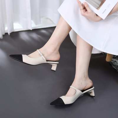 Giày sục nữ mũi nhọn quai ngang phối khóa gót dẹp 5cm cao cấp MYSS - SU242