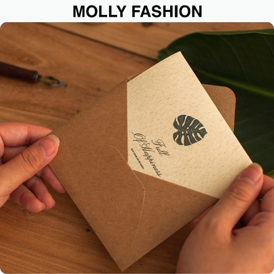 Thiệp kraft vintage chúc mừng sinh nhật, kỷ niệm - Hộp carton nắp gài đựng quà tặng Molly Fashion