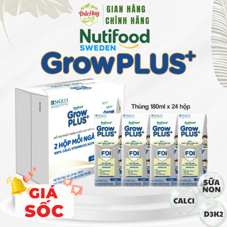Thùng 24 hộp Sữa Bột Pha Sẵn Nutifood Sweden GrowPLUS+ Sữa Non Immunel (24 hộp x 110/180ml)
