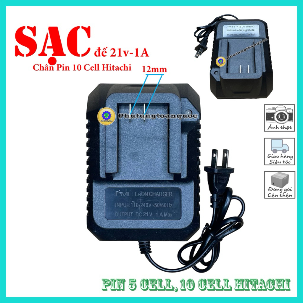 Sạc Để Bàn 21v - 1A, Sạc Cho Pin Hitachi, 2 Chân Ghim 12mm, Pin Hitachi Trung Quốc 18v - 199v Dùng C