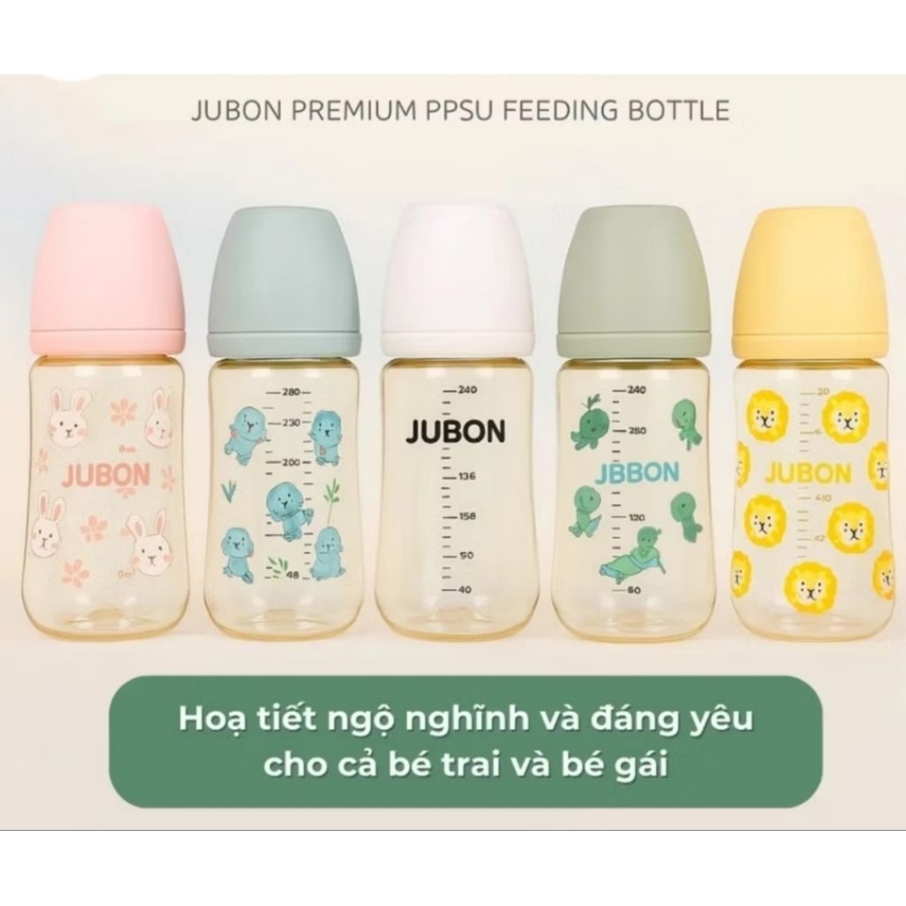 [⚡Giá sale] Bình sữa chính hãng JUBON nhựa PPSU cao cấp, an toàn 170ml & 270ml - Núm ti siêu mềm tự nhiên