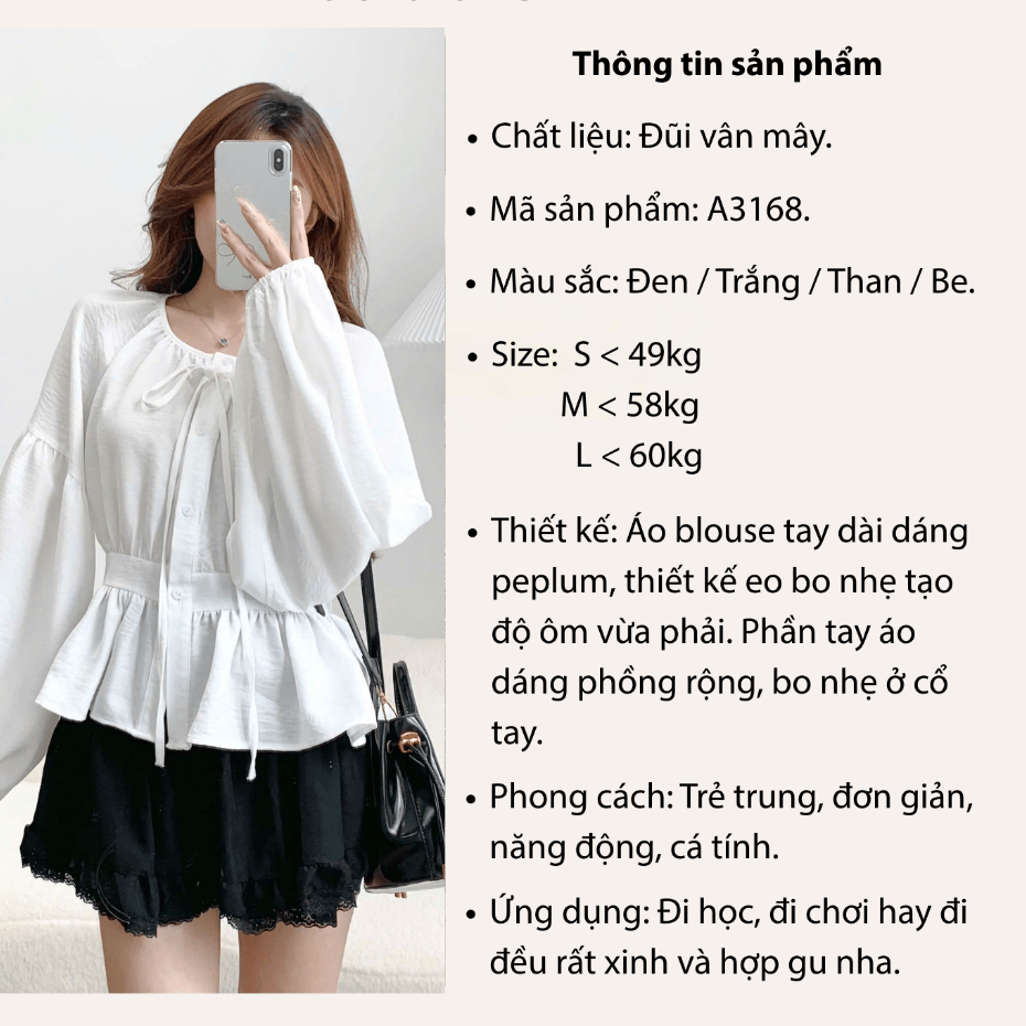 Áo Sơ Mi Cổ Nơ Tay Bồng Thân Bo Eo Chun Lưng Chất Đũi A3168 SHEES Thời Trang Nữ Có Bigsize | BigBuy360 - bigbuy360.vn