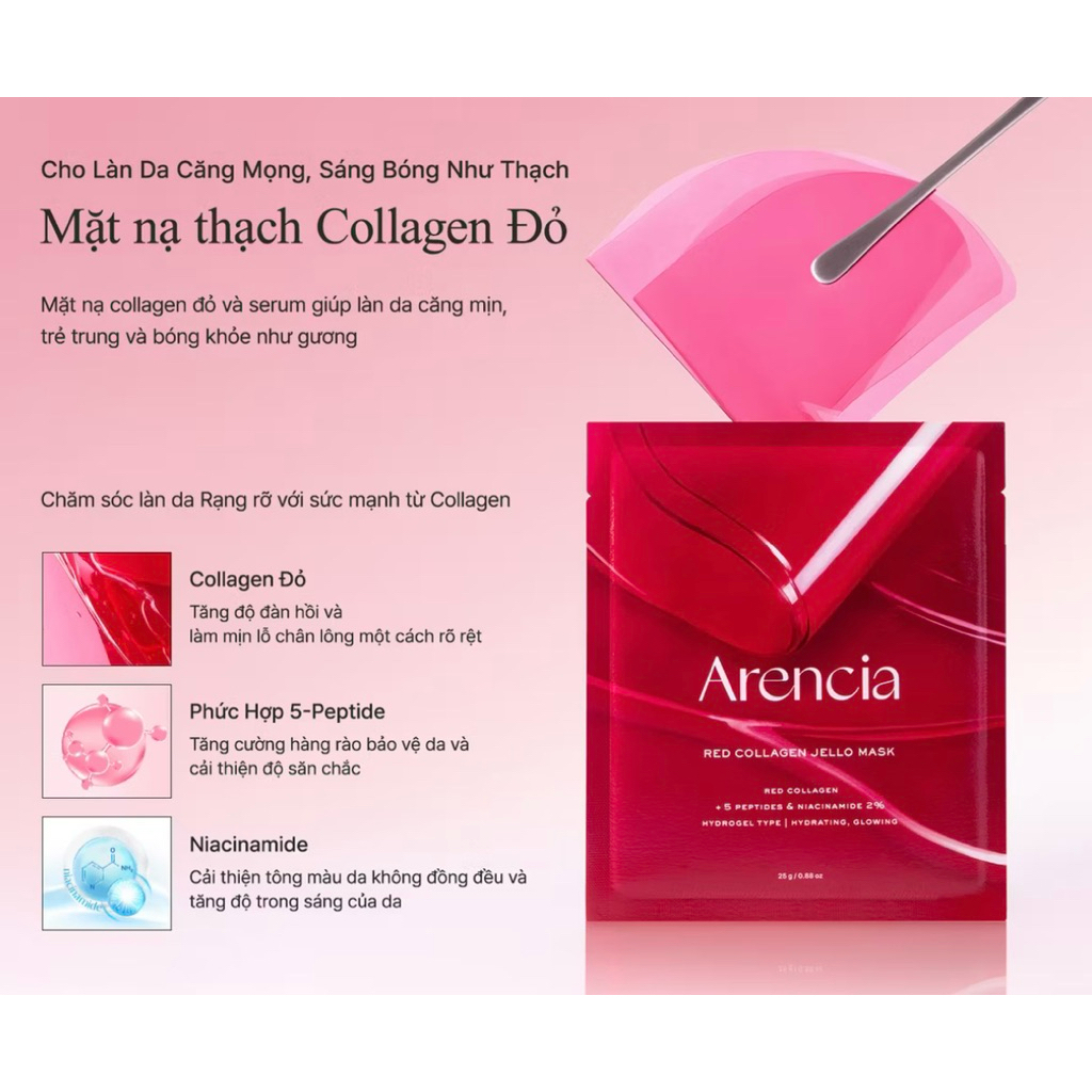 Mặt Nạ Thạch Chống Lão Hoá, Dưỡng Sáng ARENCIA Red Collagen Jello Mask 25g( hộp 4Mask)
