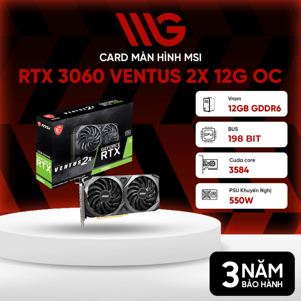 Card màn hình MSI GeForce RTX 3060 Ventus 2X OC 12GB GDDR6