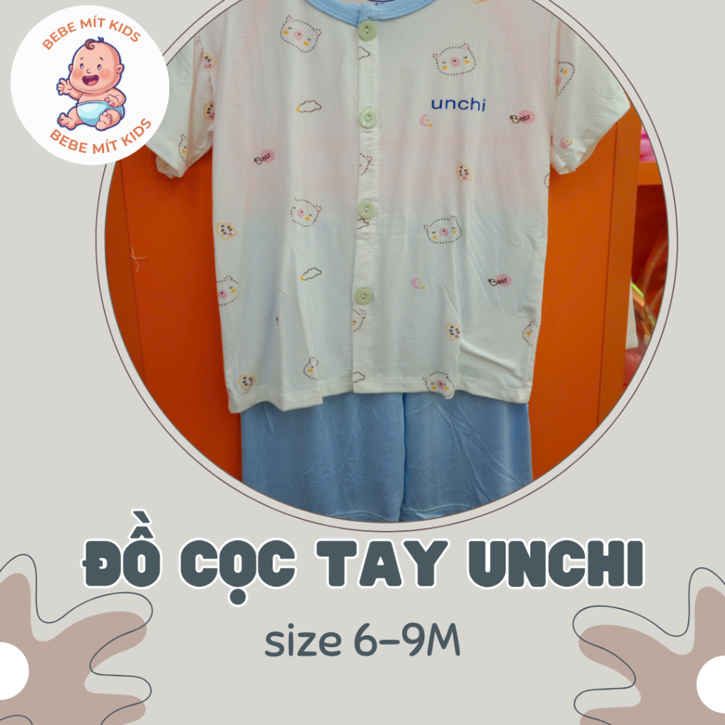 Bộ đồ cộc tay Unchi cho bé 3–18tháng – Cotton cao cấp, mềm mịn, thoáng mát, chính hãng BeBe Mít Kids