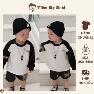 Set Th Áo nỉ tay dài trắng sọc mix quần chất kaki đen  Tiệm mẹ xoài kids
