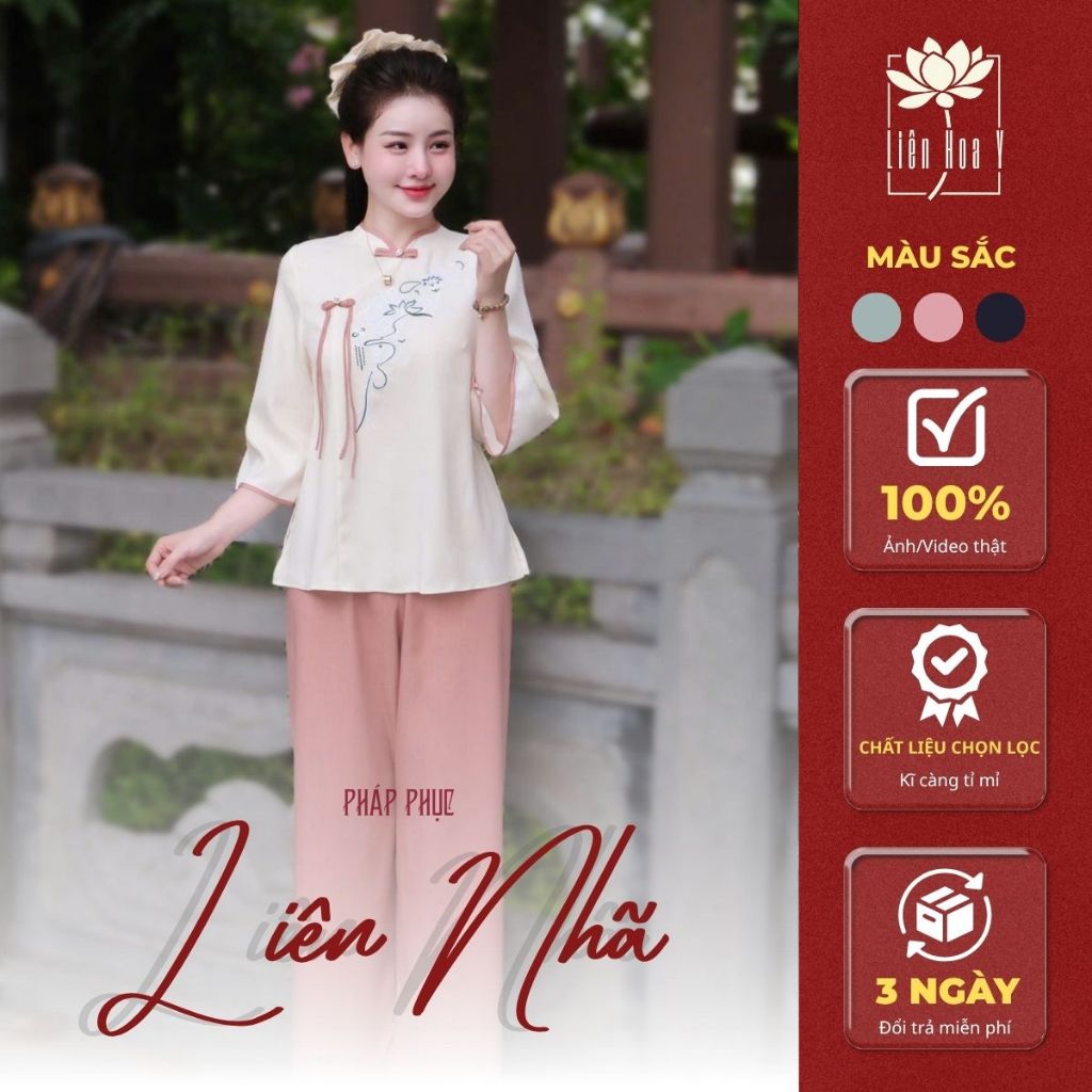 Pháp Phục Liên Nhã LIÊN HOA Y Khuy Tết Thêu Quạt Hoa LN01