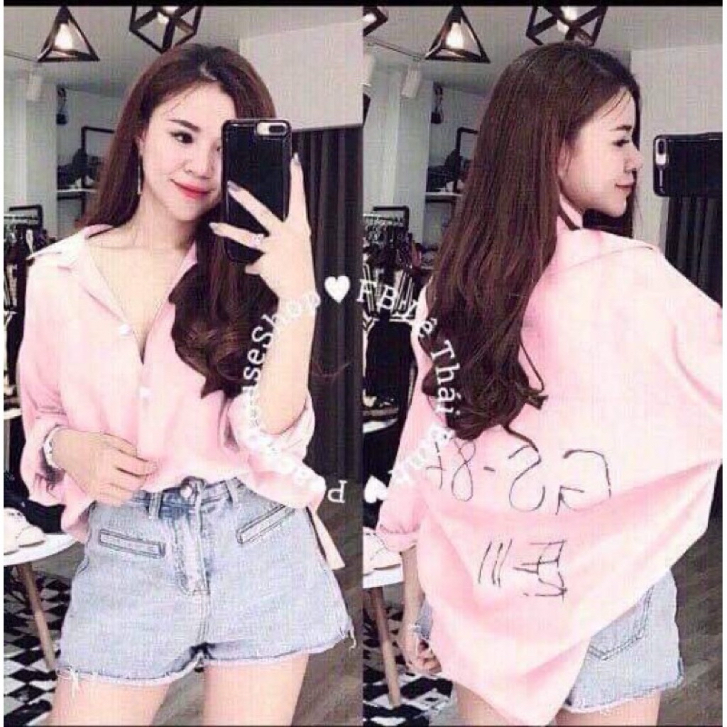 Áo sơ mi cổ trụ hai túi, kèm hình thật