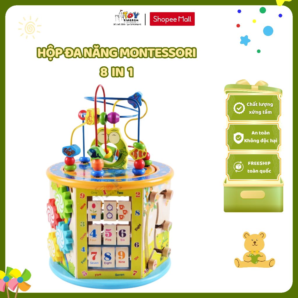 Hộp Đa Năng Montessori 8 Mặt TOYKINGDOM Giúp Bé Phát Triển Toàn Diện Kĩ Năng…