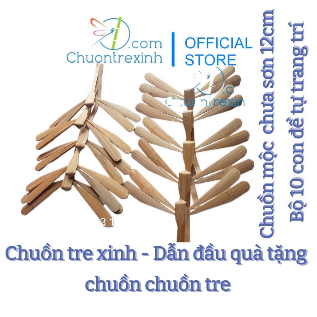 Bộ 10 Chuồn Chuồn Tre Mộc 12cm Chưa Sơn – DIY Tự Trang Trí, Đồ Thủ Công Chuồn Tre Xinh Shop