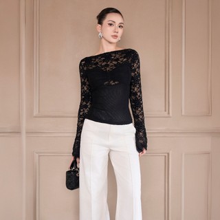   NEW  Áo Dài Tay Ren Cổ Thuyền Phối Lưới Busy Co Giãn Nhẹ DT45T 