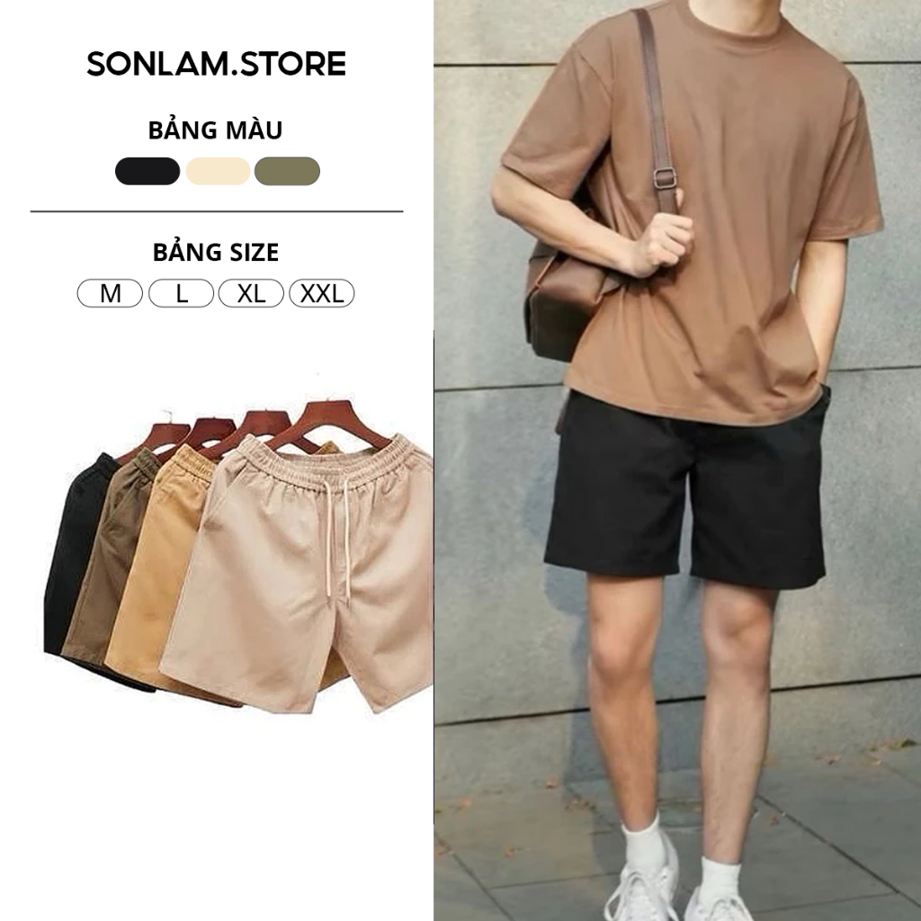 Combo2 quần short kaki form chên gối trẻ chung vải kaki k giãn Menswear Nam