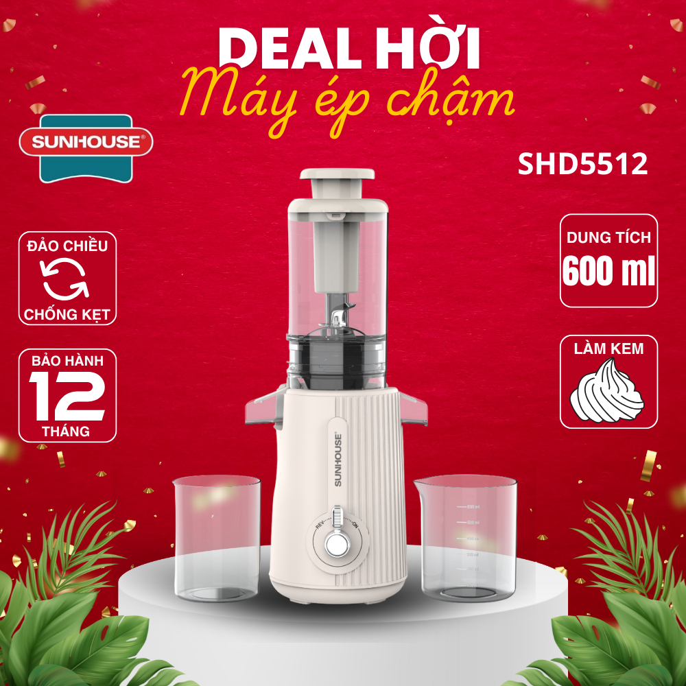 MÁY ÉP CHẬM LÀM KEM SUNHOUSE SHD5516 - Hàng chính hãng bảo hành 12 tháng