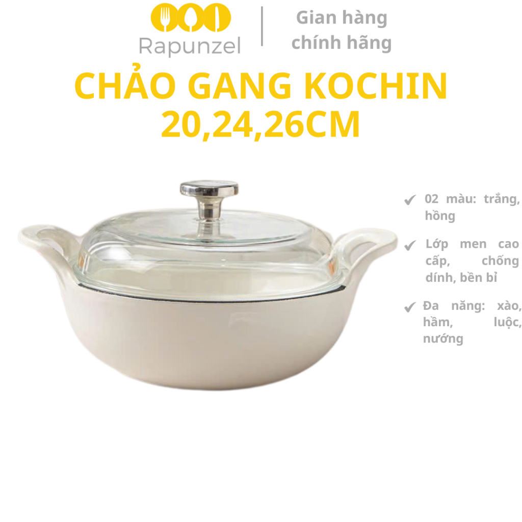 Nồi gang, nồi hầm, nồi gang tráng men nồi gang 20cm, nồi gang bếp từ, nồi gang KOCHIN, nồi gang đúc